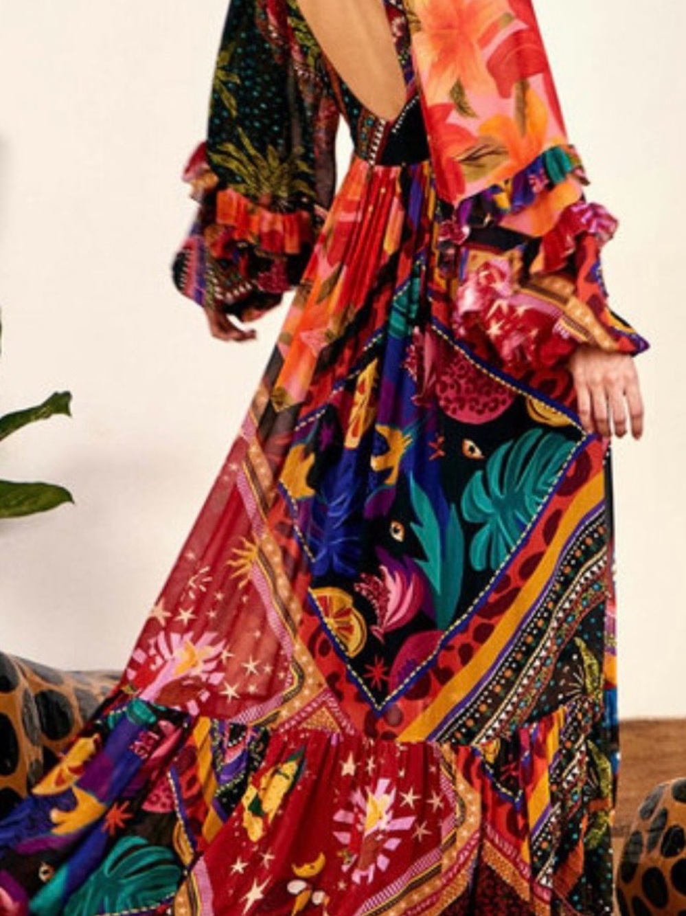 FARM Rio Multicolor V-Neck Ruffled Maxi Dress - Picture 3 of 5